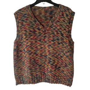 Hand Knit Sweater Vest Grandpa Grandma Knit Marled Warm Winter Cozy Unisex EUC M